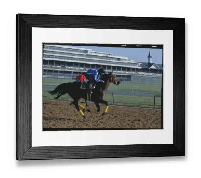 Framed Print : Trainer Riding Horse on Track Framed Print : Trainer Riding Horse on Track