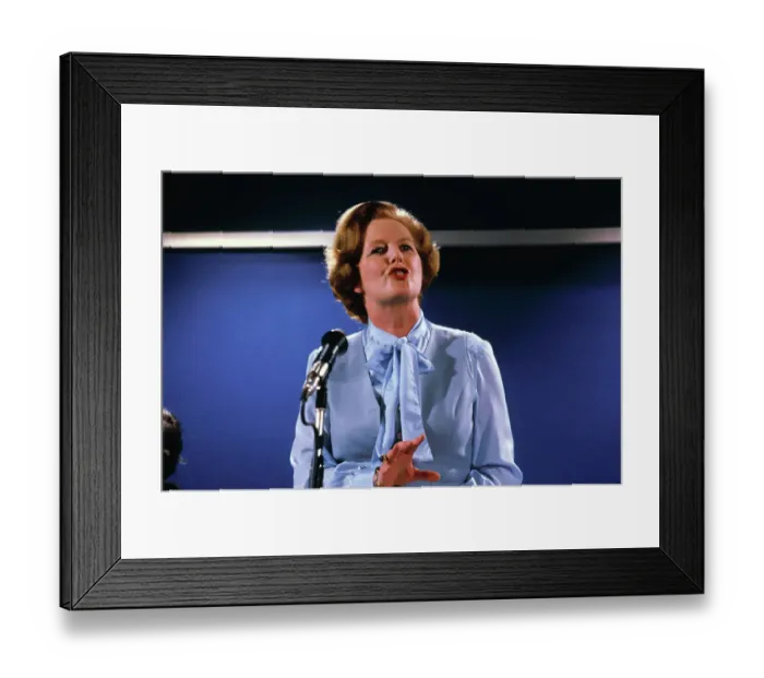 Framed Print : Margaret Thatcher Speaking and Gesturing at Microphone