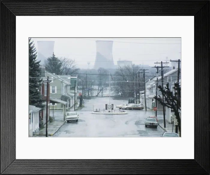 Framed Print : Street with Nuclear Cooling Towers in Background Framed Print : Street with Nuclear Cooling Towers in Background