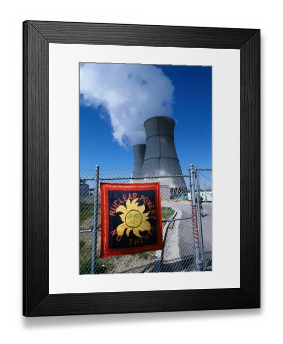 Framed Print : Sign on fence at nuclear power plant Framed Print : Sign on fence at nuclear power plant