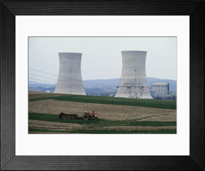 Framed Print : Farm with Three Mile Island Power Plant in Background Framed Print : Farm with Three Mile Island Power Plant in Background