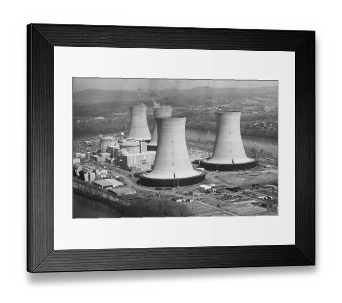 Framed Print : Aerial View Of Cooling Towers At Plant Framed Print : Aerial View Of Cooling Towers At Plant