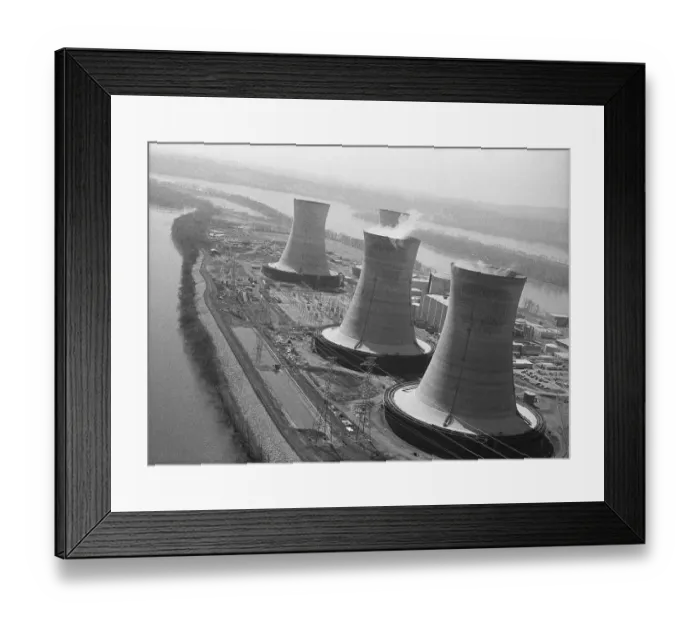 Framed Print : Aerial View of Cooling Towers at a Nuclear Power Plant Framed Print : Aerial View of Cooling Towers at a Nuclear Power Plant
