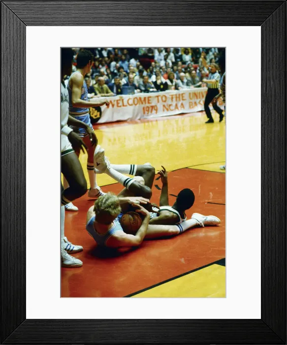 Framed Print : Larry Bird and Magic Johnson on Floor Framed Print : Larry Bird and Magic Johnson on Floor