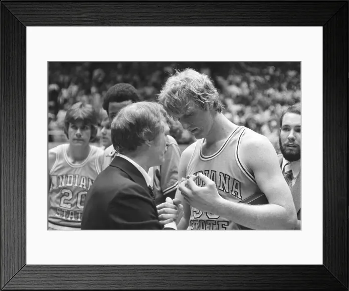 Framed Print : Larry Bird Shaking Hands With Coach Framed Print : Larry Bird Shaking Hands With Coach