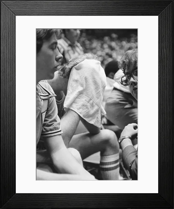 Framed Print : Larry Bird Hiding Under a Towel