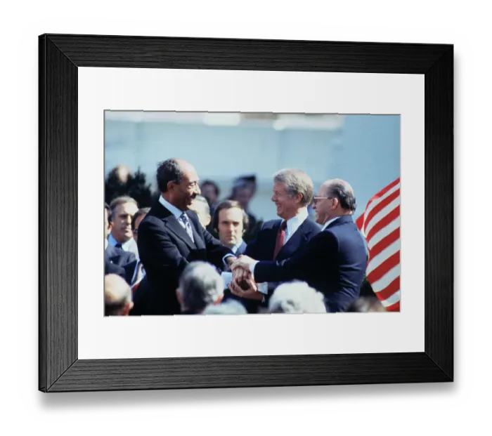 Framed Print : President Carter, Anwar Sadat and Menachem Begin in Three Way Handshake Framed Print : President Carter, Anwar Sadat and Menachem Begin in Three Way Handshake