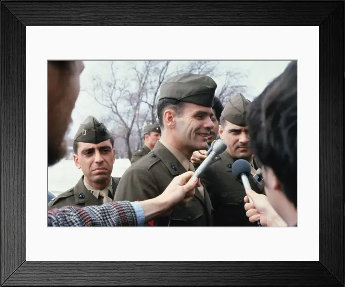 Framed Print : Military Suspect Talking to Reporters Framed Print : Military Suspect Talking to Reporters