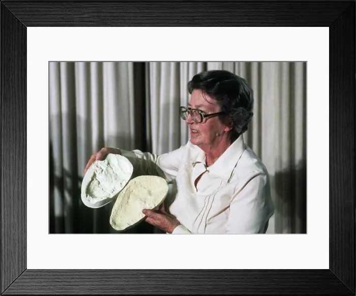 Framed Print : Mary Leakey Holding a Mold from a 3.6 Million Year Old Footprint Framed Print : Mary Leakey Holding a Mold from a 3.6 Million Year Old Footprint