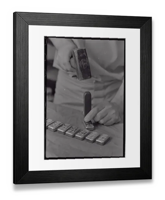 Framed Print : Gold Bars Being Stamped Framed Print : Gold Bars Being Stamped