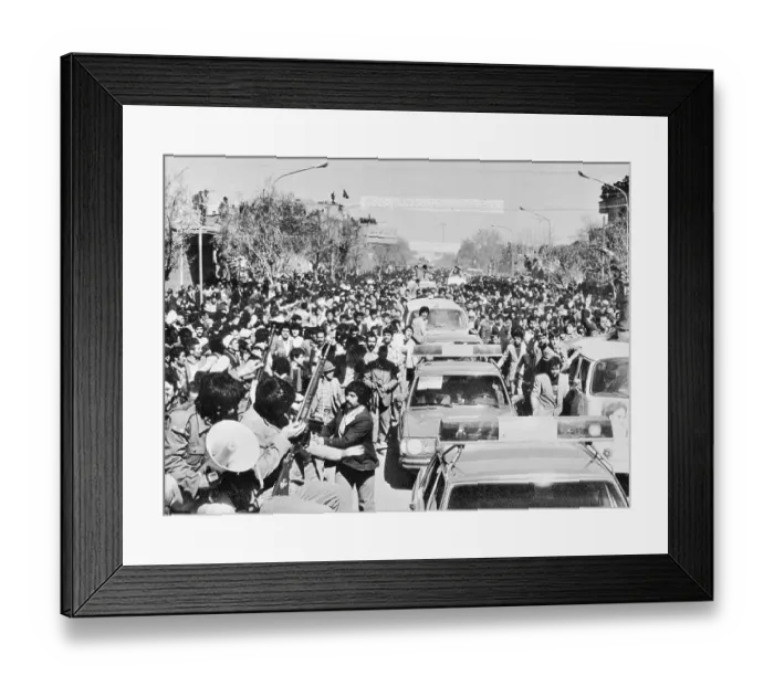 Framed Print : Crowds Welcome Khomeini's Car on Return Framed Print : Crowds Welcome Khomeini's Car on Return
