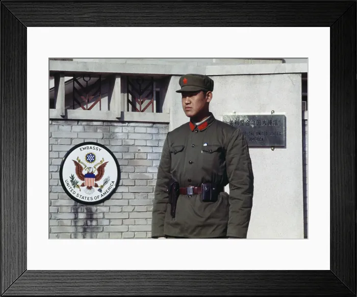 Framed Print : Chinese Guard At US Embassy