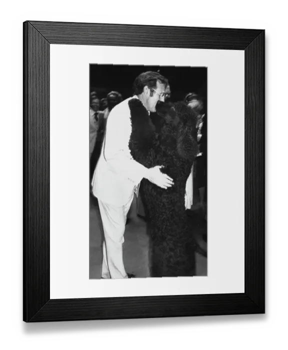 Framed Print : Irish Water Spaniel with Trainer