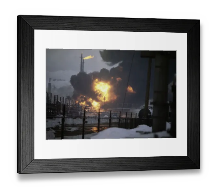 Framed Print : Fire At Oil Refinery