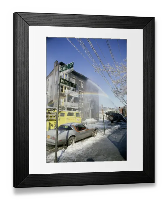 Framed Print : Firehose Rainbow During Freeze Framed Print : Firehose Rainbow During Freeze