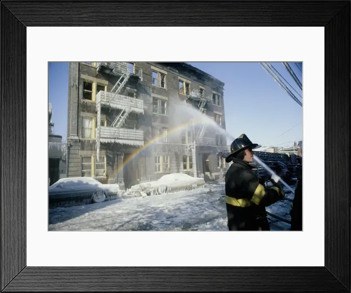 Framed Print : Firehose Rainbow During Freeze Framed Print : Firehose Rainbow During Freeze