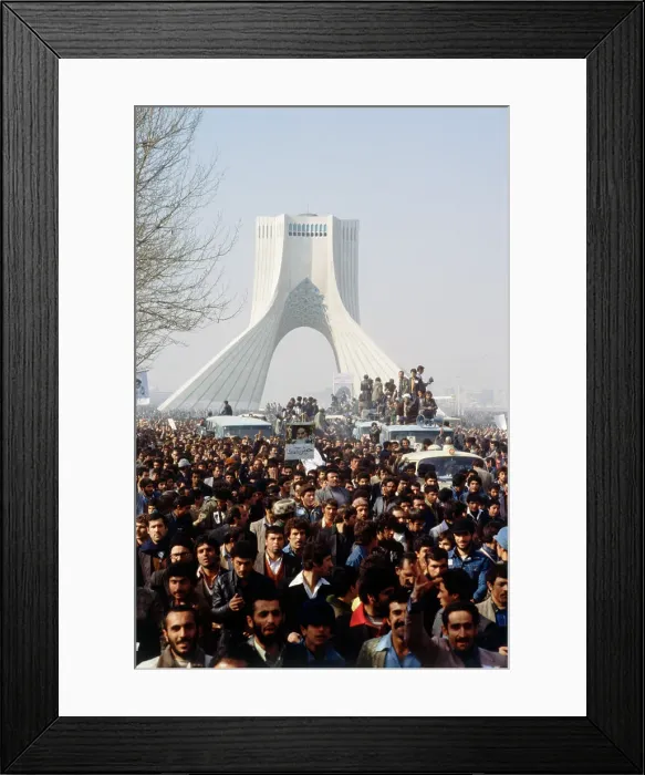 Framed Print : Demonstrators Protest in Tehran with Arch in Background Framed Print : Demonstrators Protest in Tehran with Arch in Background