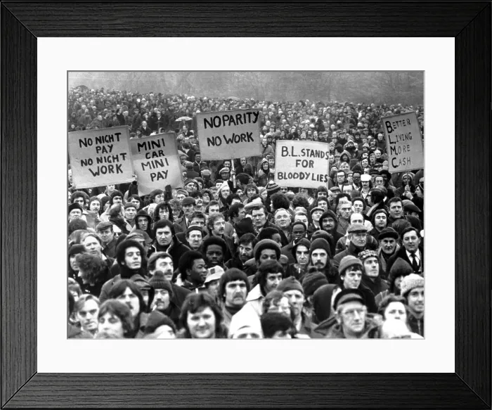 Framed Print : Huge Crowd of Pickets with Signs at Factory Framed Print : Huge Crowd of Pickets with Signs at Factory