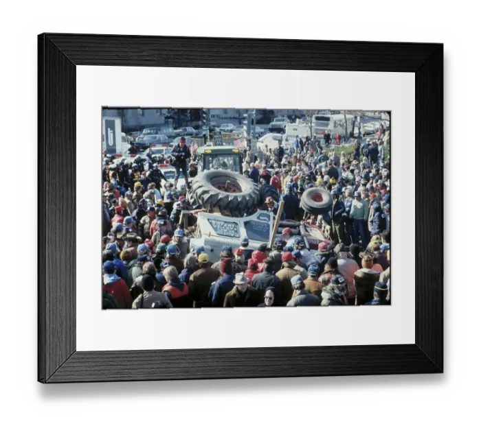 Framed Print : Crowd Surrounding Overturned Tractor Framed Print : Crowd Surrounding Overturned Tractor