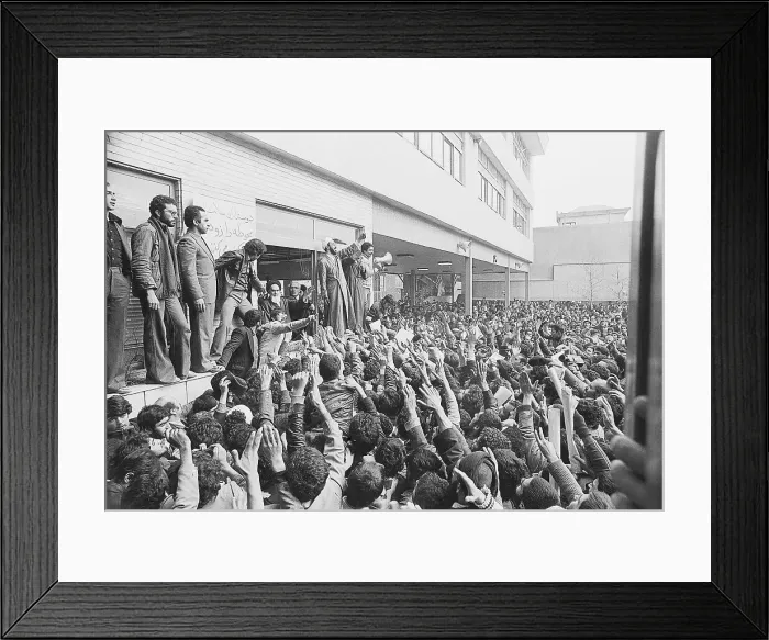 Framed Print : Khomeini Greets Soldiers in Crowd Framed Print : Khomeini Greets Soldiers in Crowd