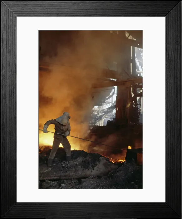 Framed Print : Steel Worker Tapping A Furnace, Beijing Framed Print : Steel Worker Tapping A Furnace, Beijing