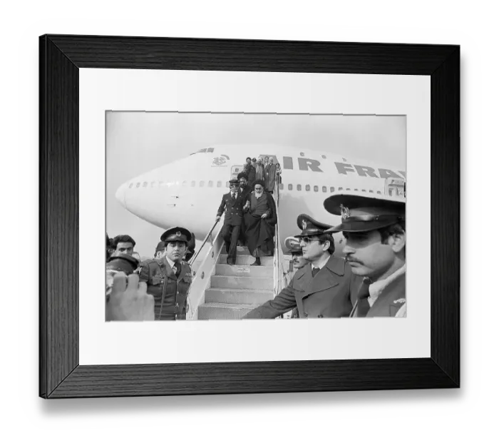 Framed Print : Ayatollah Khomeini Stepping Down from Plane Framed Print : Ayatollah Khomeini Stepping Down from Plane