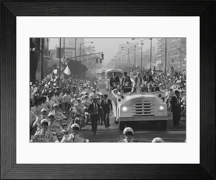 Framed Print : Pope John Paul II Waving From Open Vehicle Framed Print : Pope John Paul II Waving From Open Vehicle