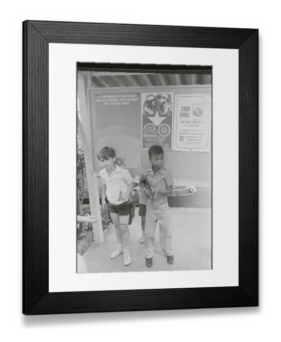 Framed Print : Boys in Front of Street Signs on Fidel Castro Rule Framed Print : Boys in Front of Street Signs on Fidel Castro Rule