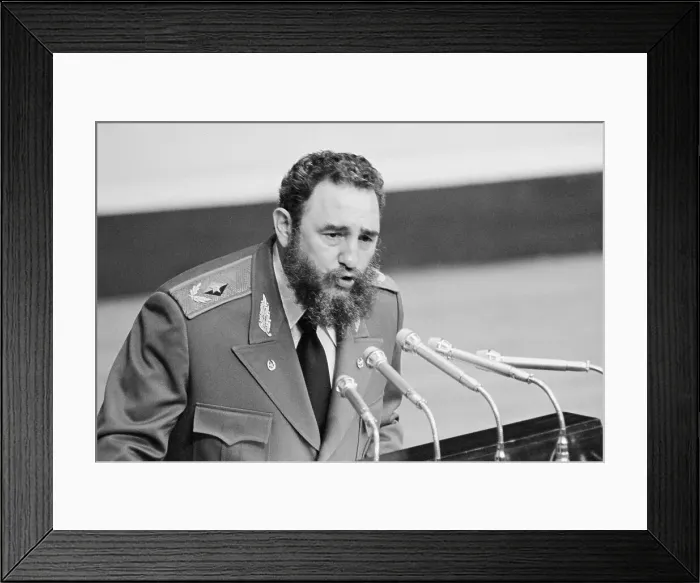 Framed Print : Fidel Castro Talking Into Microphones