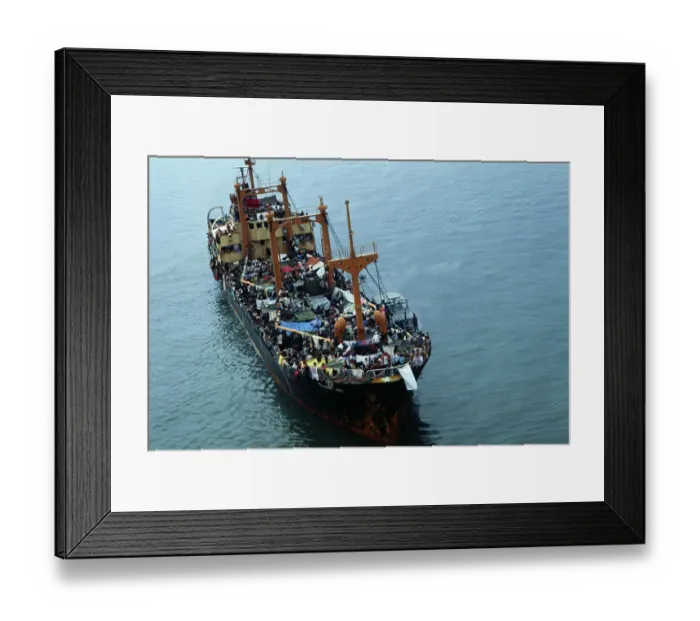 Framed Print : Refugees Aboard a Ship Framed Print : Refugees Aboard a Ship