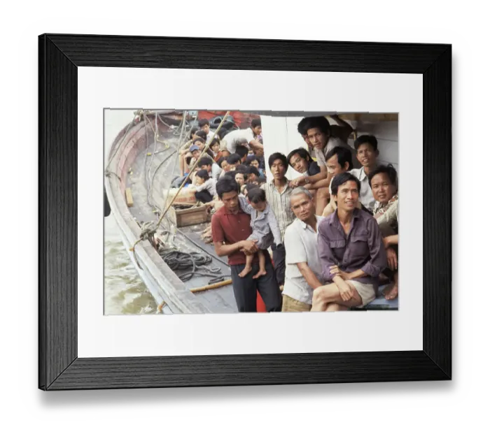 Framed Print : Vietnam Refugees Riding in a Boat Framed Print : Vietnam Refugees Riding in a Boat