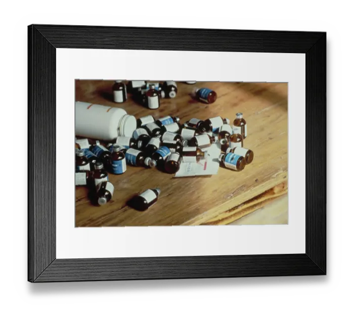 Framed Print : Drug Vials, Jonestown Framed Print : Drug Vials, Jonestown