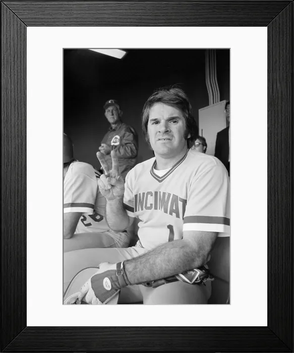 Framed Print : Pete Rose Gives Victory Sign In Dugout Framed Print : Pete Rose Gives Victory Sign In Dugout