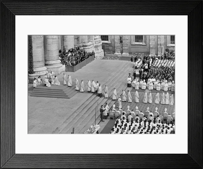 Framed Print : Aerial View Of People Lined Up At Church Framed Print : Aerial View Of People Lined Up At Church