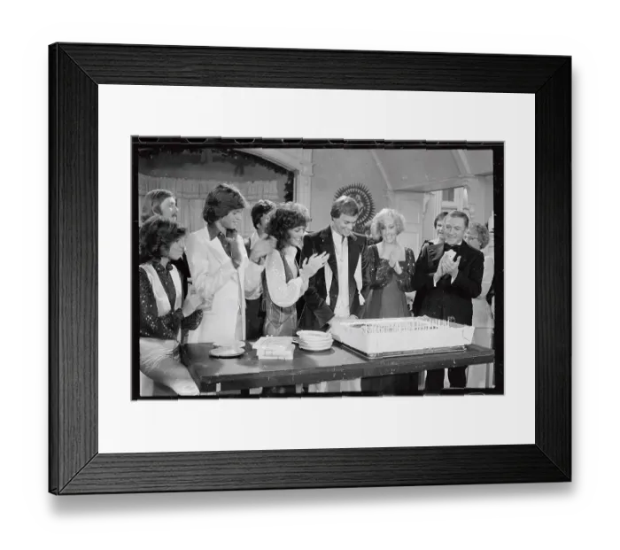 Framed Print : Richard Carpenter Receiving Birthday Cake with Famous Friends Framed Print : Richard Carpenter Receiving Birthday Cake with Famous Friends