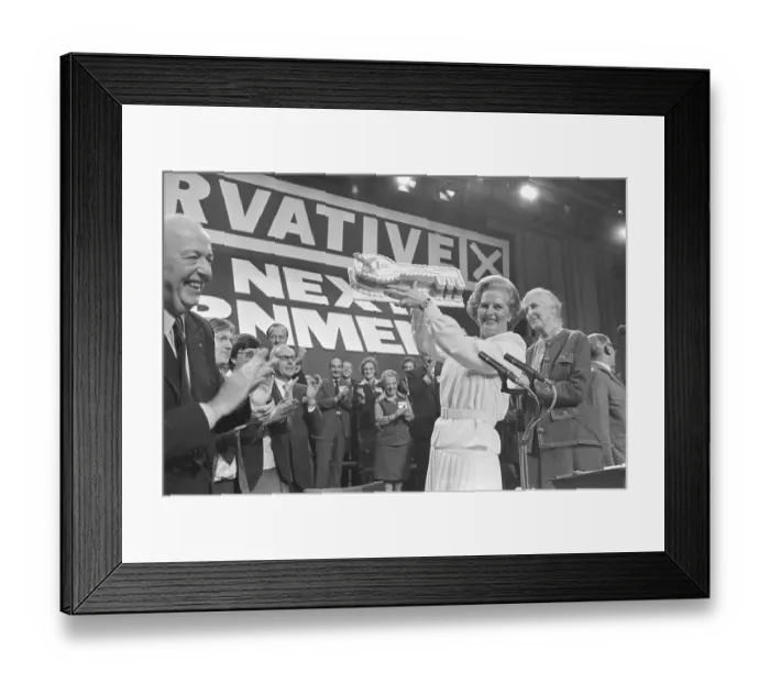 Framed Print : Margaret Thatcher with Cake Framed Print : Margaret Thatcher with Cake