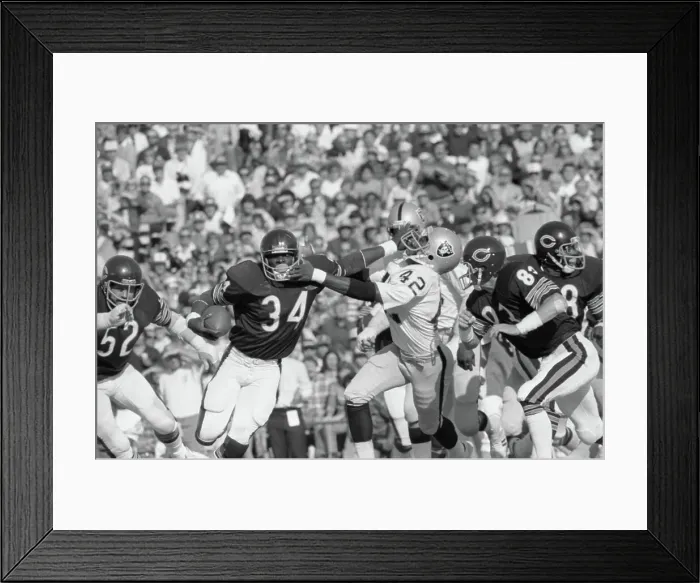 Framed Print : Walter Payton Pushes Away Oakland Raider Tackler Framed Print : Walter Payton Pushes Away Oakland Raider Tackler