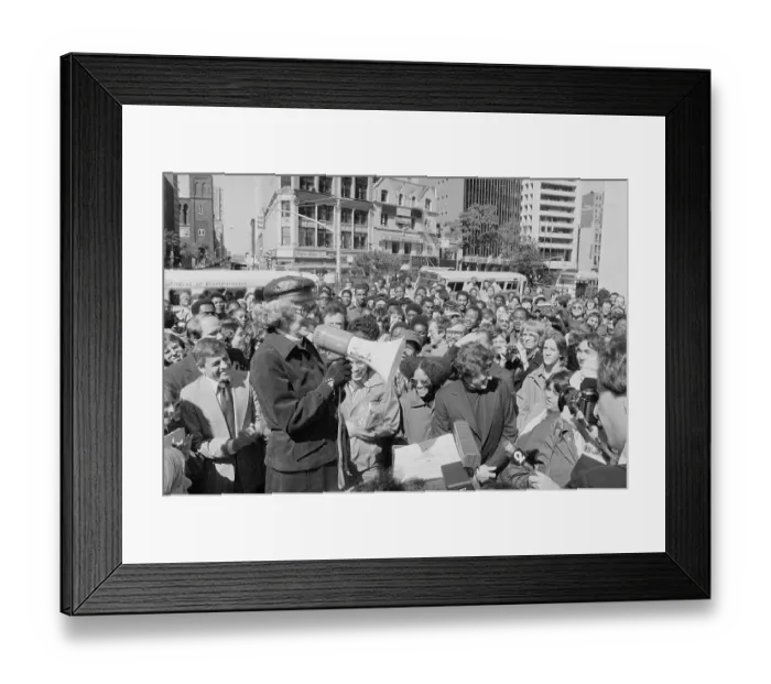 Framed Print : Actress Bette Davis Leading Advertisement Campaign in Street Framed Print : Actress Bette Davis Leading Advertisement Campaign in Street