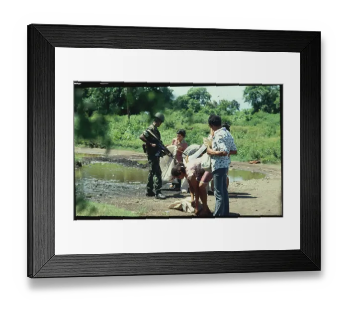 Framed Print : Soldiers with Weapons Stopping Citizens Framed Print : Soldiers with Weapons Stopping Citizens