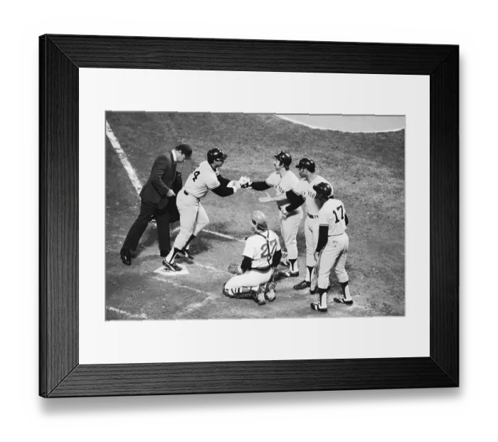 Framed Print : Teammates Greeting Reggie Jackson at Home Plate Framed Print : Teammates Greeting Reggie Jackson at Home Plate