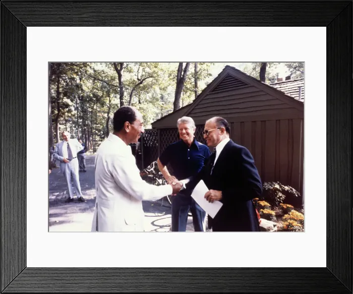 Framed Print : Menachem Begin and Anwar Sadat Shaking Hands Framed Print : Menachem Begin and Anwar Sadat Shaking Hands