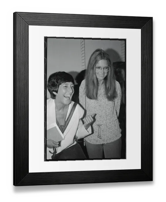 Framed Print : Gloria Steinem Joking with Margaret Costanza Framed Print : Gloria Steinem Joking with Margaret Costanza
