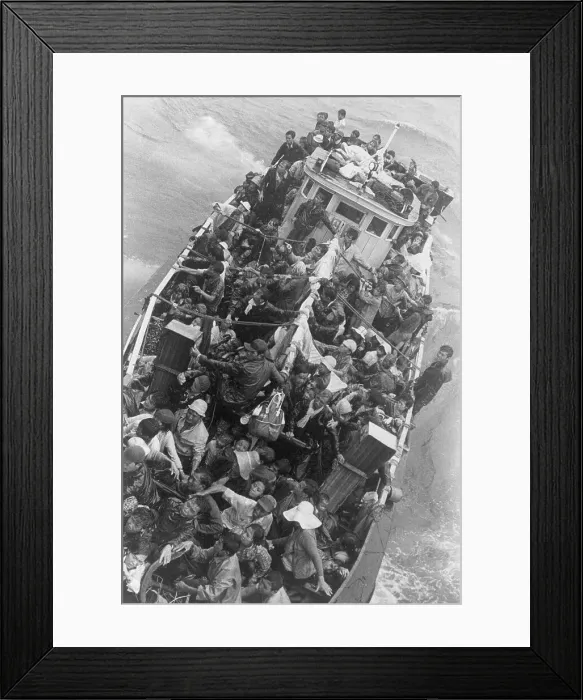 Framed Print : Boat Carrying Vietnamese Refugees in Water Framed Print : Boat Carrying Vietnamese Refugees in Water