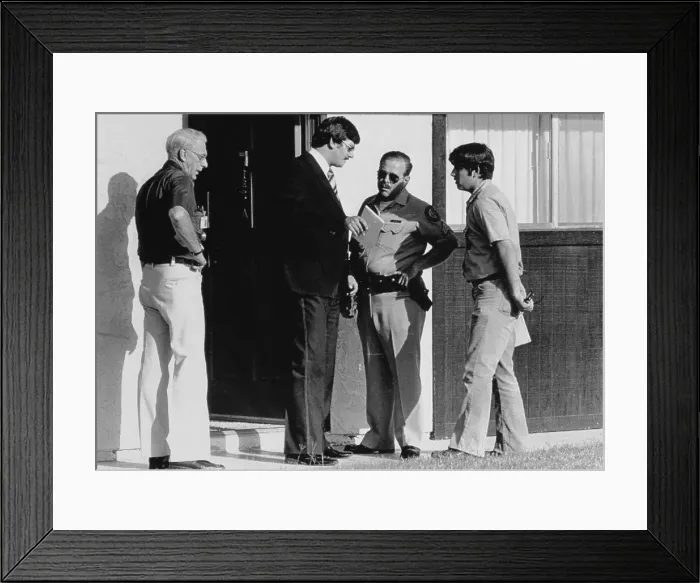 Framed Print : Police and Detectives Outside Crime Scene Framed Print : Police and Detectives Outside Crime Scene
