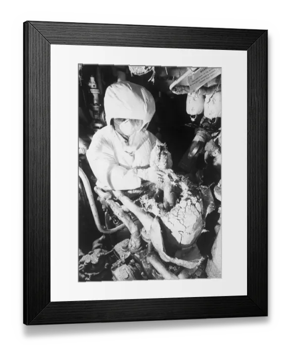 Framed Print : Asbestos Remover Cleaning Ship Framed Print : Asbestos Remover Cleaning Ship