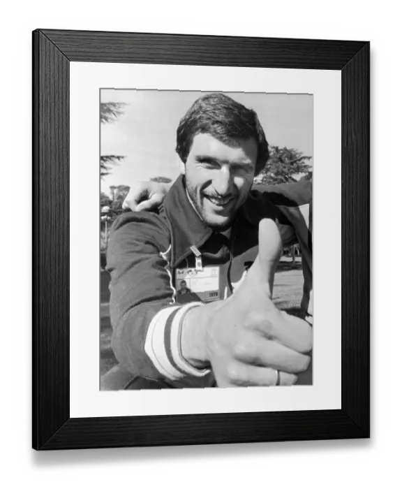 Framed Print : Johann Krankl Smiling with Thumb Up