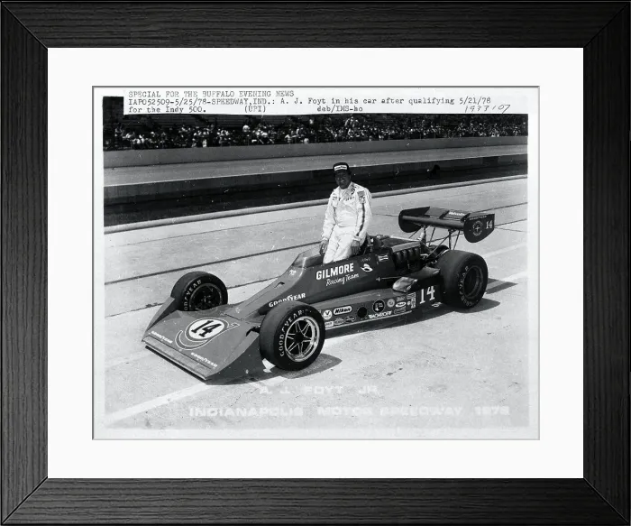 Framed Print : A.J. Foyt Stands in his Indy Car Framed Print : A.J. Foyt Stands in his Indy Car