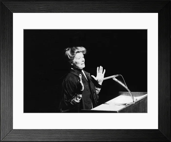 Framed Print : Katharine Hepburn Speaking at Podium Framed Print : Katharine Hepburn Speaking at Podium
