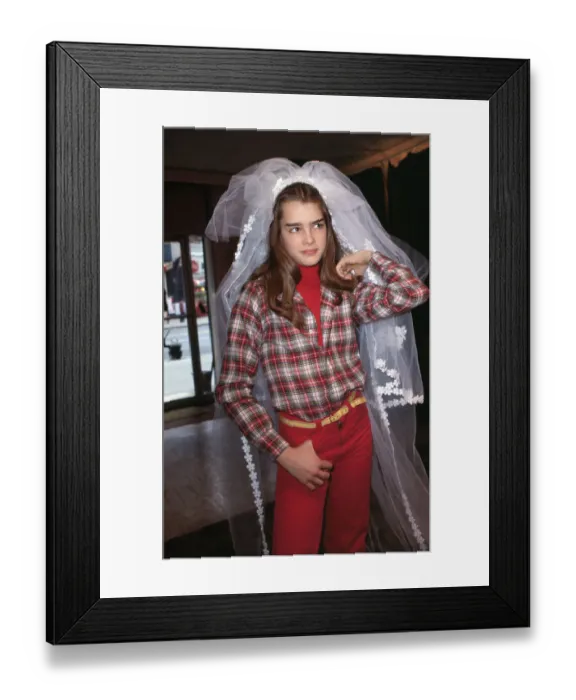 Framed Print : Youthful Brooke Shields Posing in Wedding Gown Veil Framed Print : Youthful Brooke Shields Posing in Wedding Gown Veil