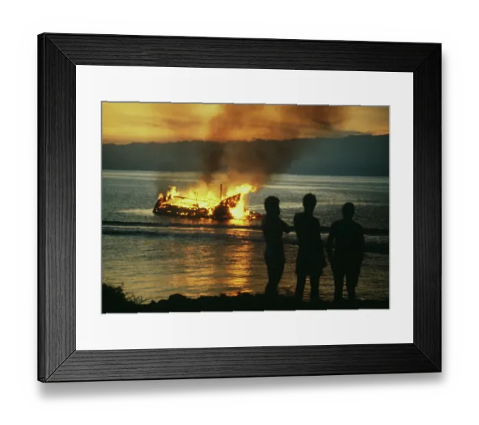 Framed Print : Thor Heyerdahl's Burning Boat